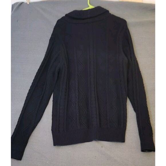 Liverpool Fisherman Cable Knit Cardigan Sweater Men's Sz L‎ Preppy Navy Blue - Picture 2 of 10